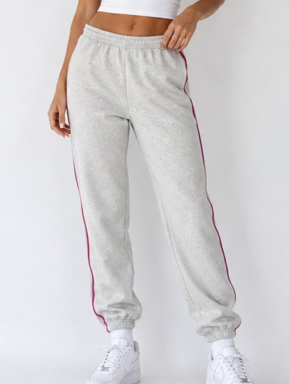 Kittenish Heather Gray Joggers with Pink Side Piping Size Small